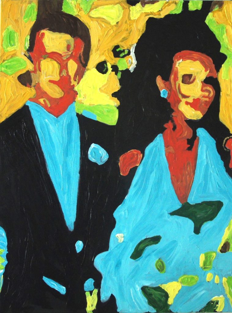 David Bowie and Iman Among the Glitterati, acrylic on canvas 30x40 inches, davedent.com